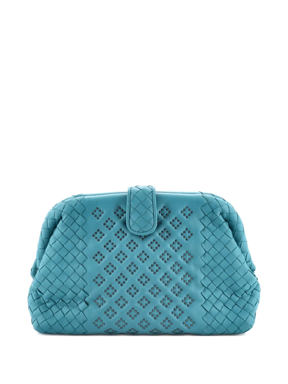 Pre-owned Bottega Veneta Lauren 1980 Studded Leather With Intrecciato Detail Clutch Bag In Blue
