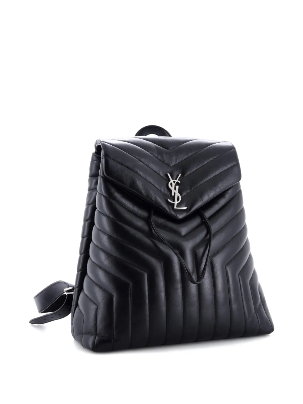 Pre-owned Saint Laurent Loulou Matelasse Chevron Leather Medium Backpack In Black