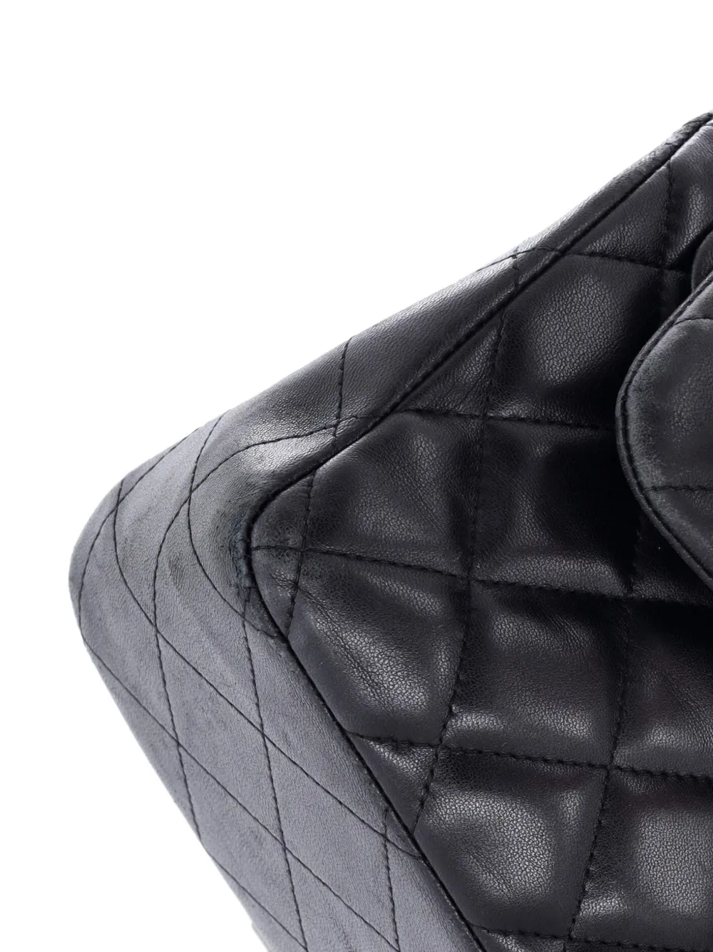 Pre-owned Chanel Classic Double Flap Bag Quilted Lambskin Jumbo Shoulder Bag In Black