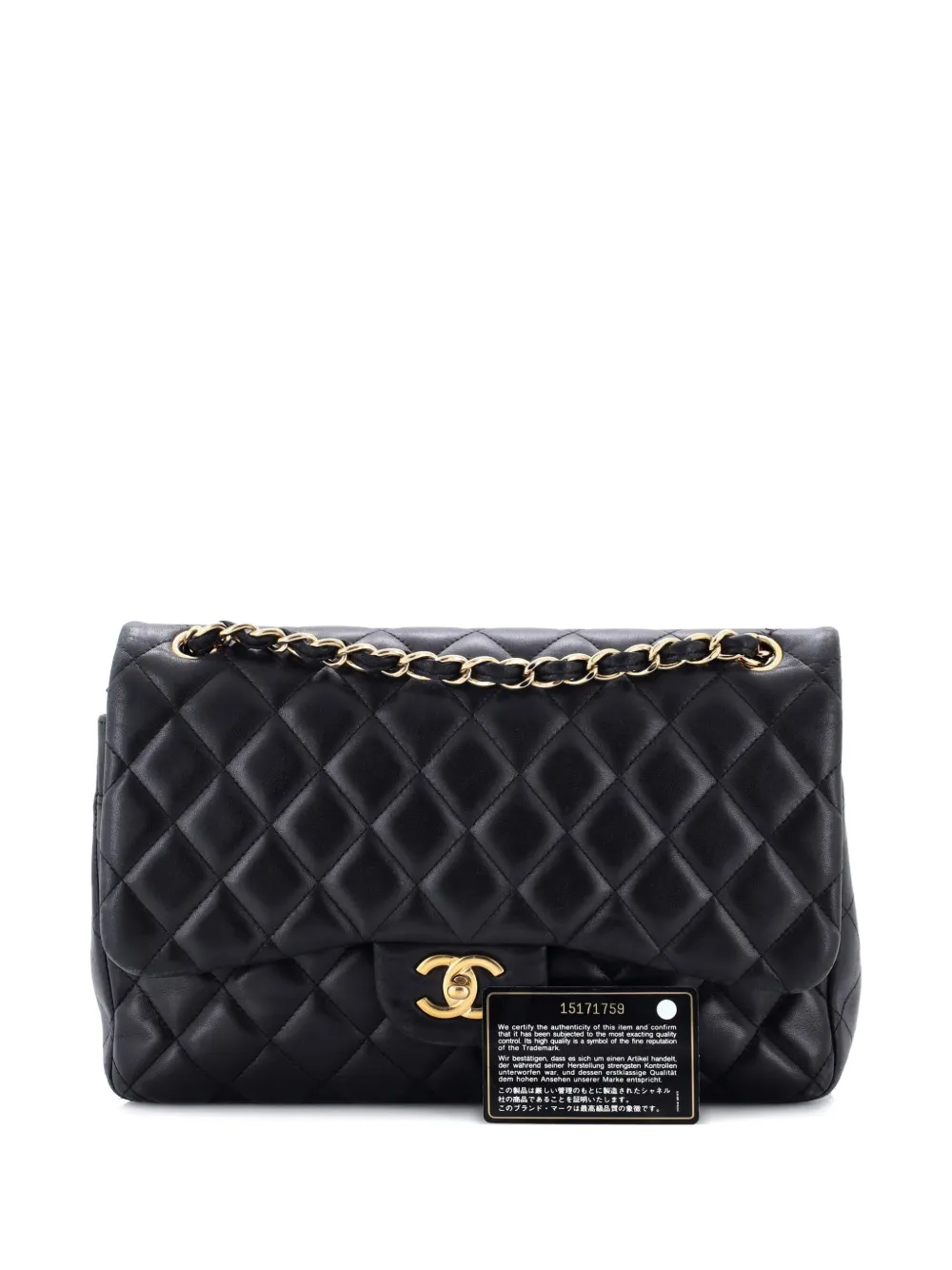 Pre-owned Chanel Classic Double Flap Bag Quilted Lambskin Jumbo Shoulder Bag In Black