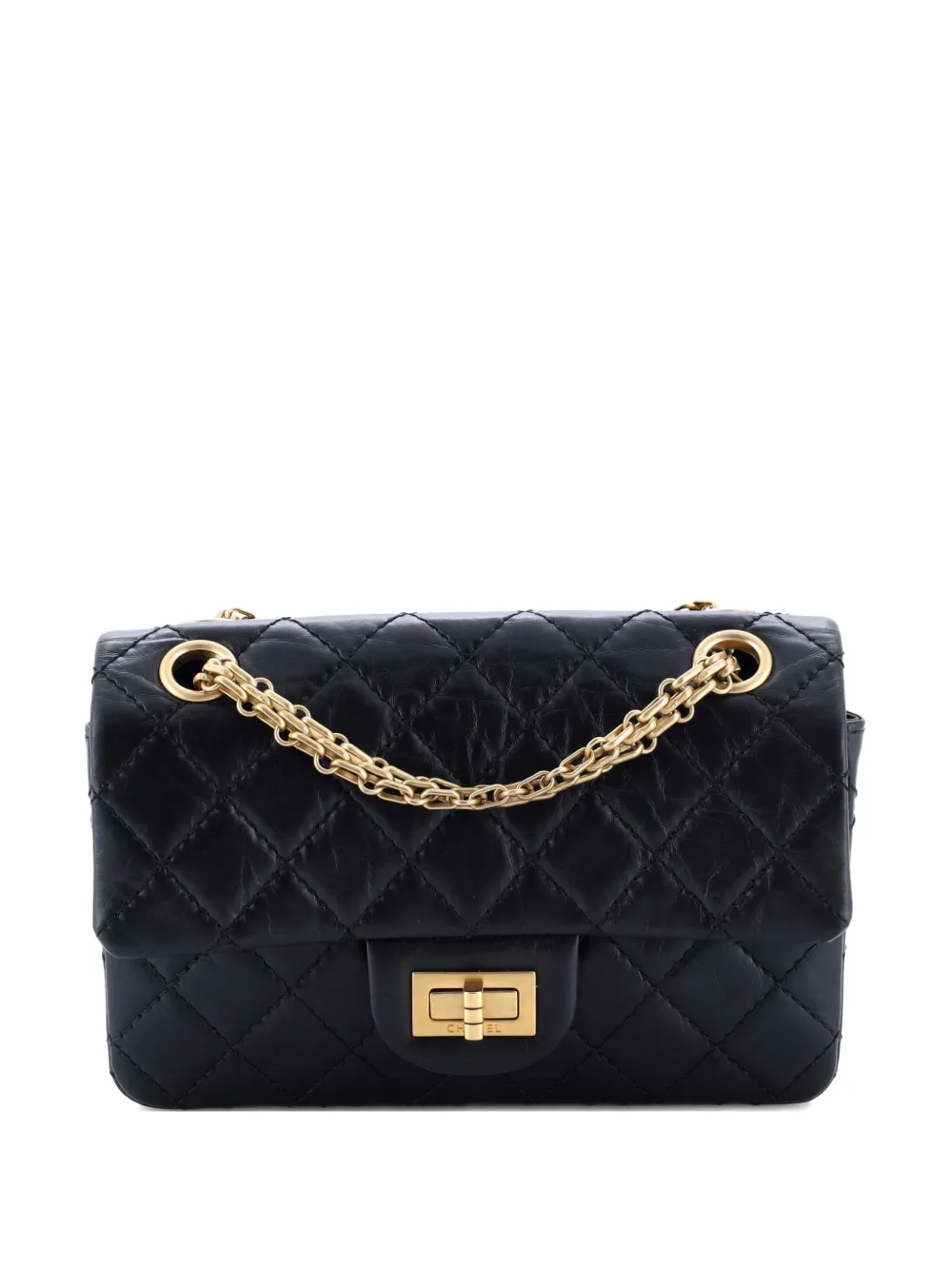 Pre-owned Chanel Reissue 2.55 Flap Bag Quilted Aged Calfskin 224 Crossbody Bag In Black