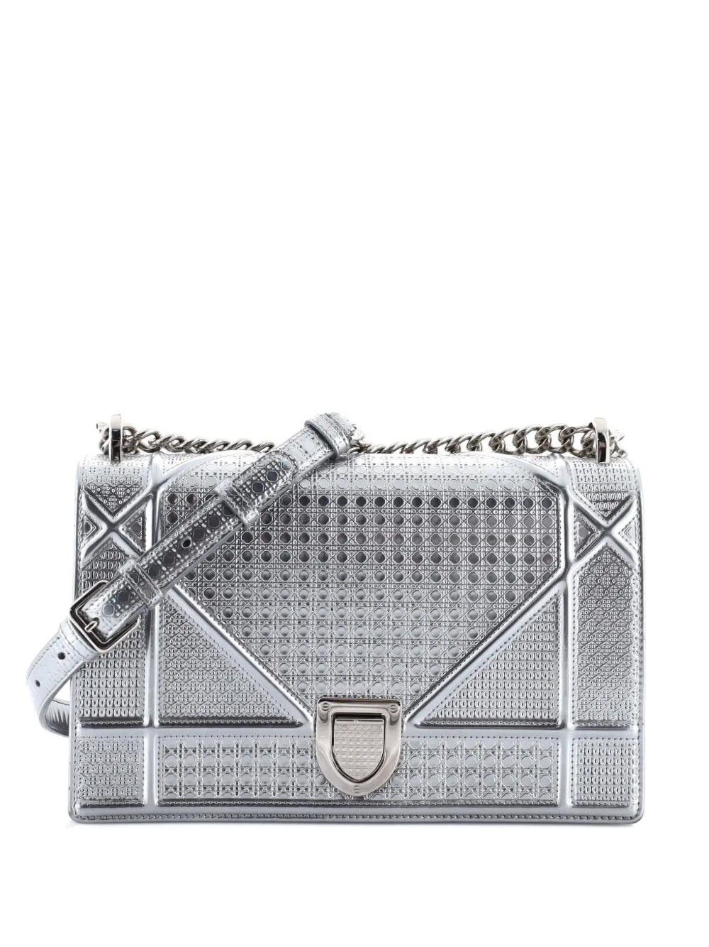 Christian Dior Pre-Owned Diorama Flap Bag Cannage Embossed Calfskin Medium shoulder bag - Argento