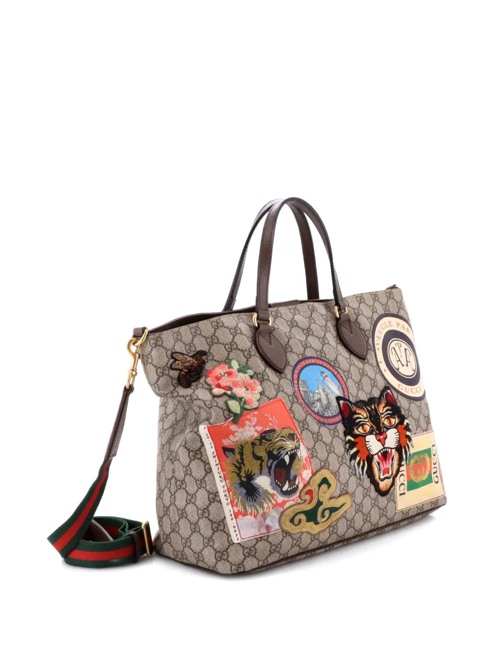 Pre-owned Gucci Courrier Convertible Soft Open Gg Coated Canvas With Applique Large Tote Bag In Brown
