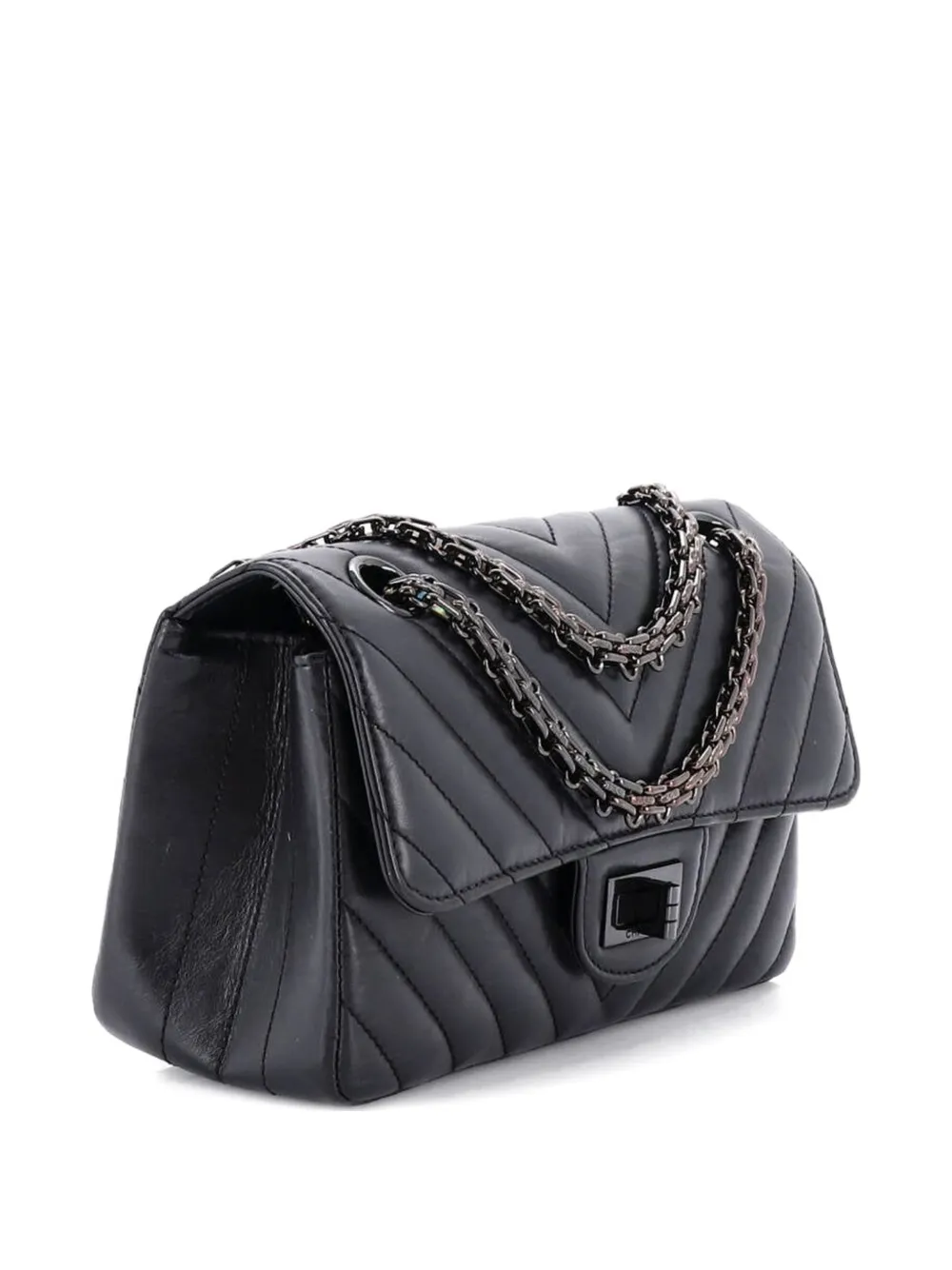 CHANEL Pre-Owned So Black Reissue 2.55 Flap Bag Chevron Aged Calfskin Mini crossbody bag - Nero