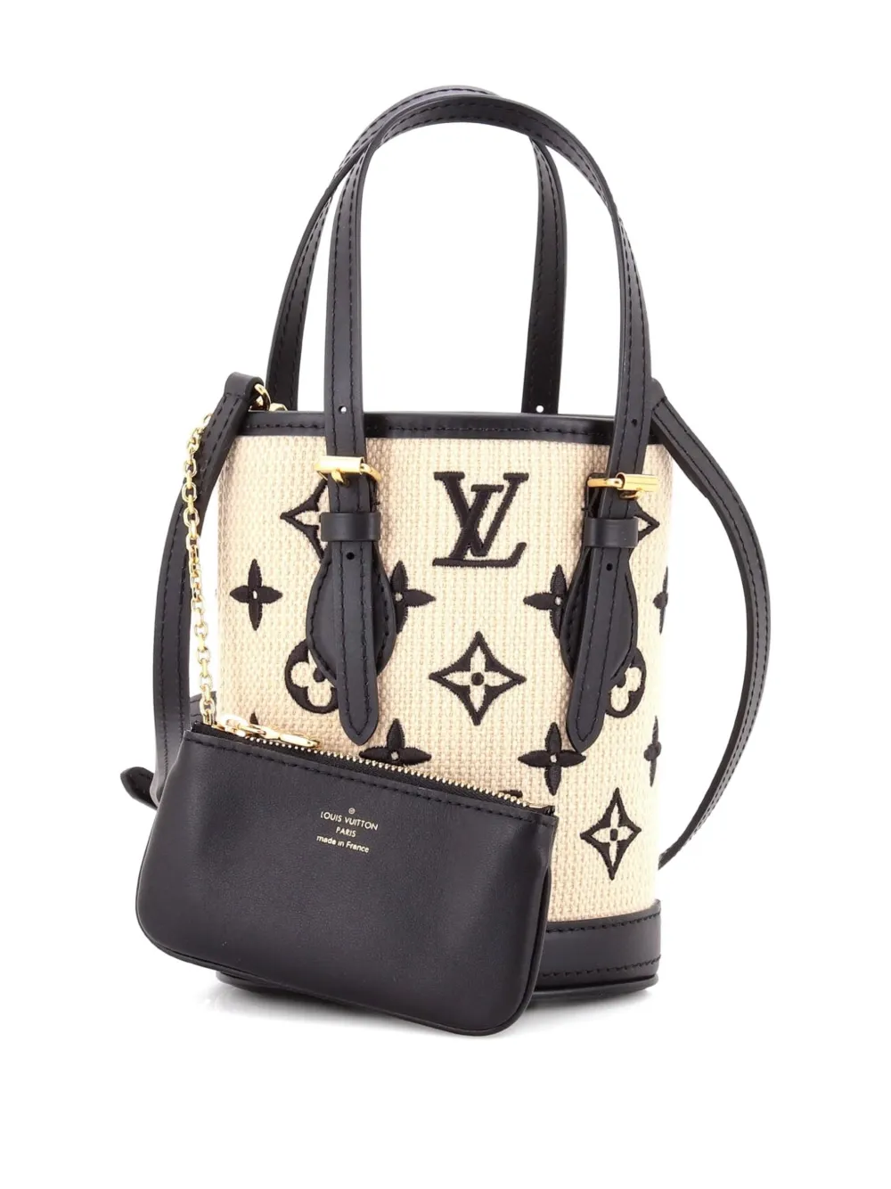 LOUIS VUITTON Pre-owned By The Pool Monogram Raffia Nano Bucket Bag In Black