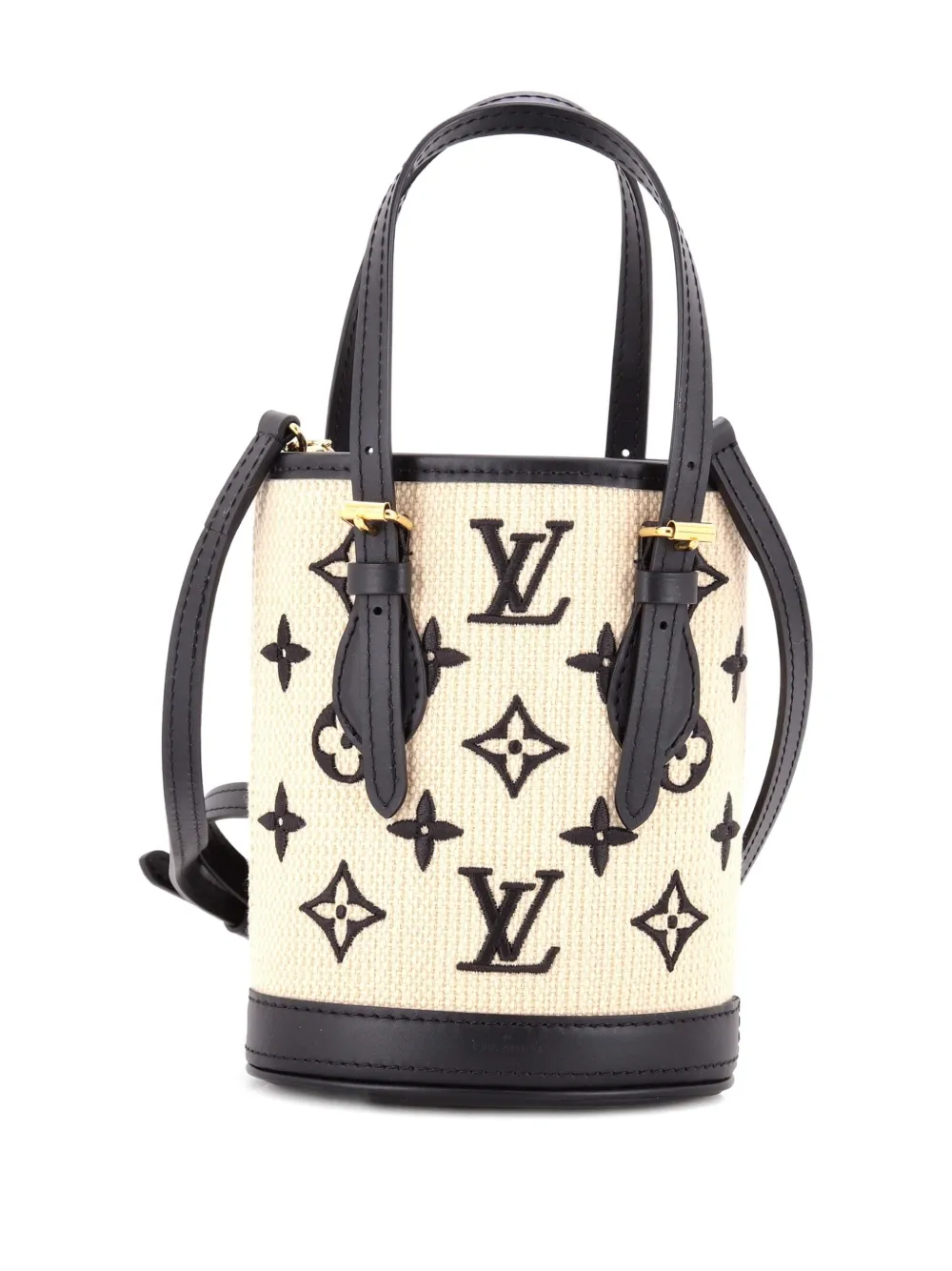 LOUIS VUITTON Pre-owned By The Pool Monogram Raffia Nano Bucket Bag In Black