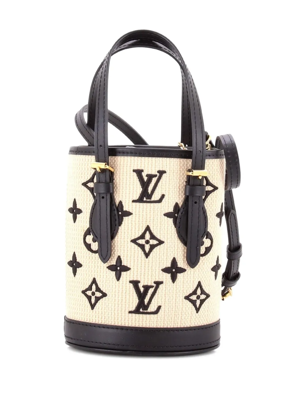 LOUIS VUITTON Pre-owned By The Pool Monogram Raffia Nano Bucket Bag In Black