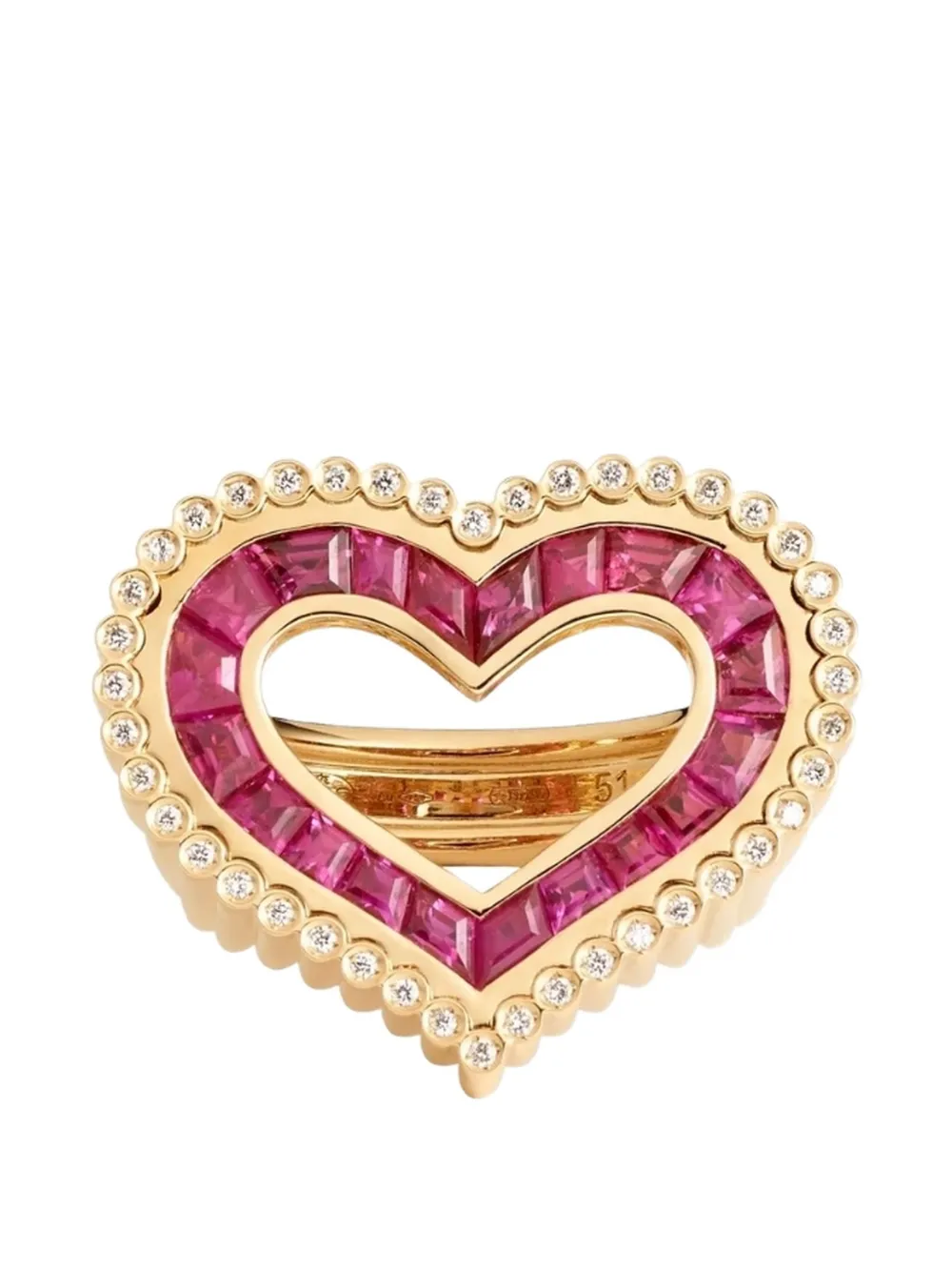 Marie Lichtenberg Love diamond ruby heart ring - Oro