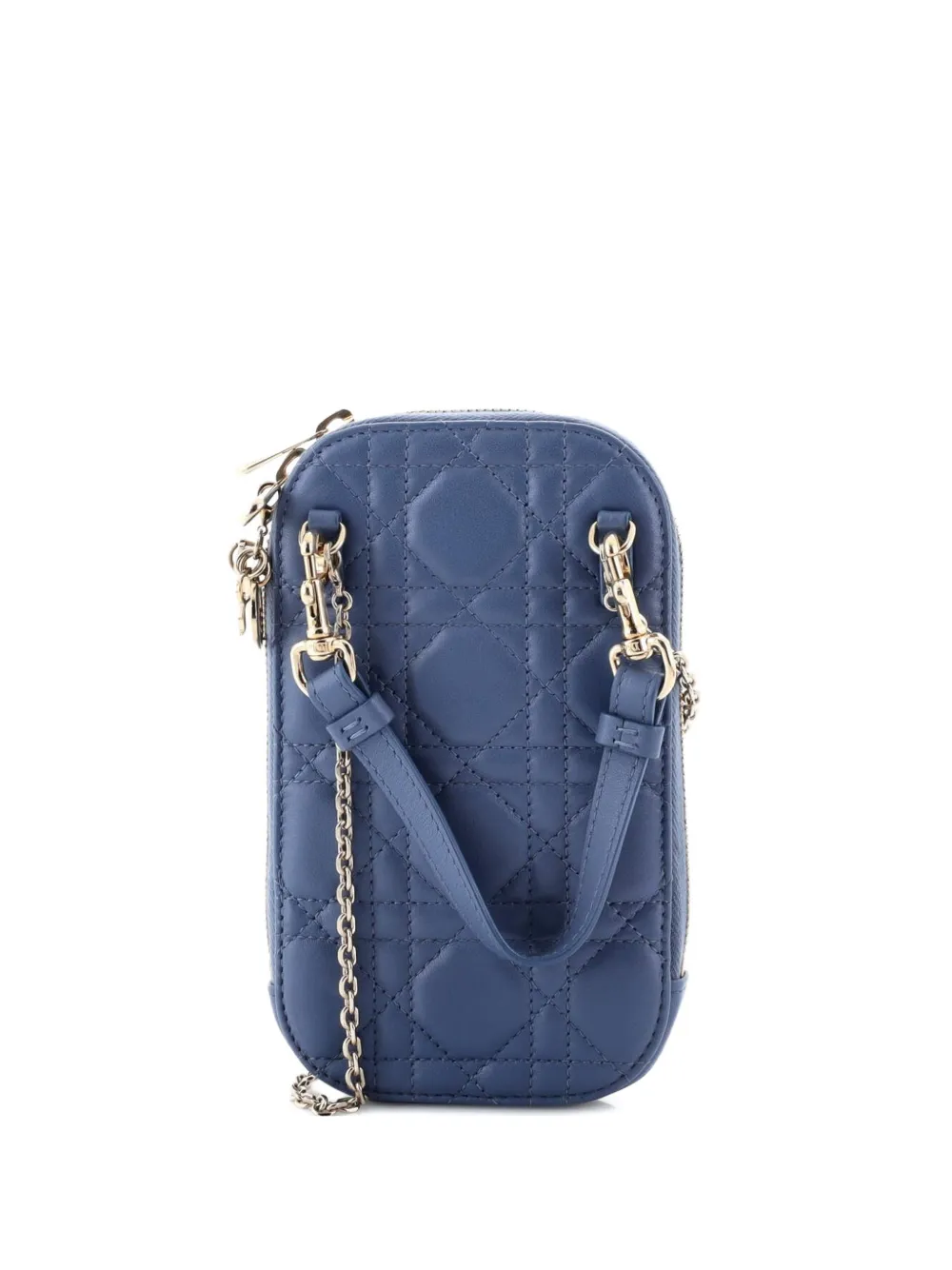 Pre-owned Dior Lady Phone Holder On Chain Cannage Quilt Lambskin Crossbody Bag In Blue
