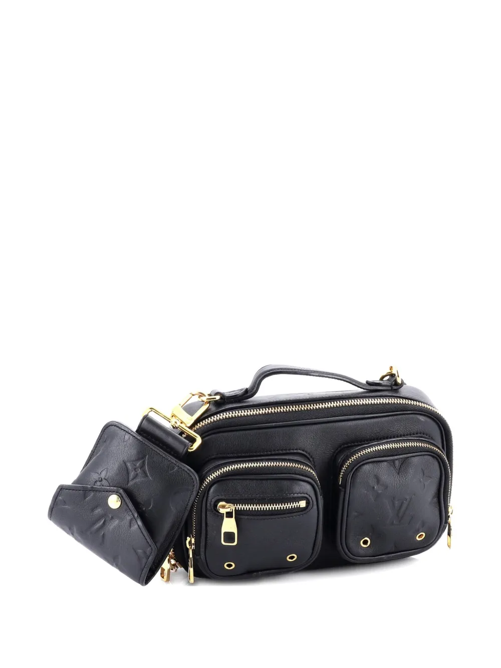 Pre-owned Louis Vuitton Utility Calfskin With Embossed Monogram Detail Crossbody Bag In Black
