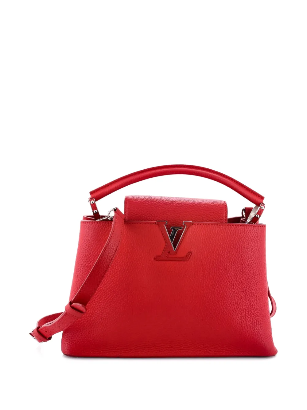 Pre-owned Louis Vuitton Capucines Bag Leather Pm Satchel In Red