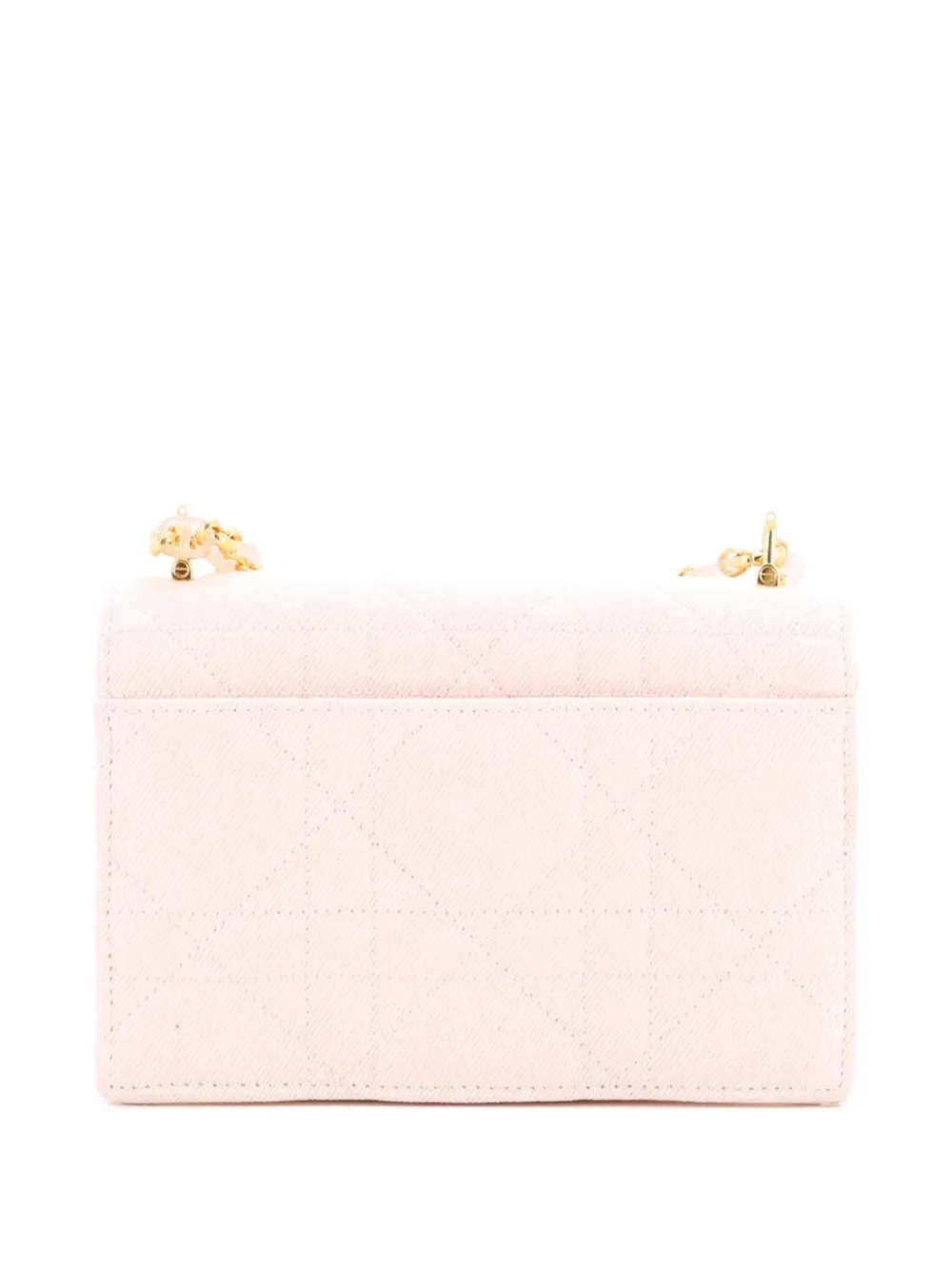 DIOR Pre-owned Miss Caro Flap Bag Cannage Quilt Denim Mini Shoulder Bag In Pink