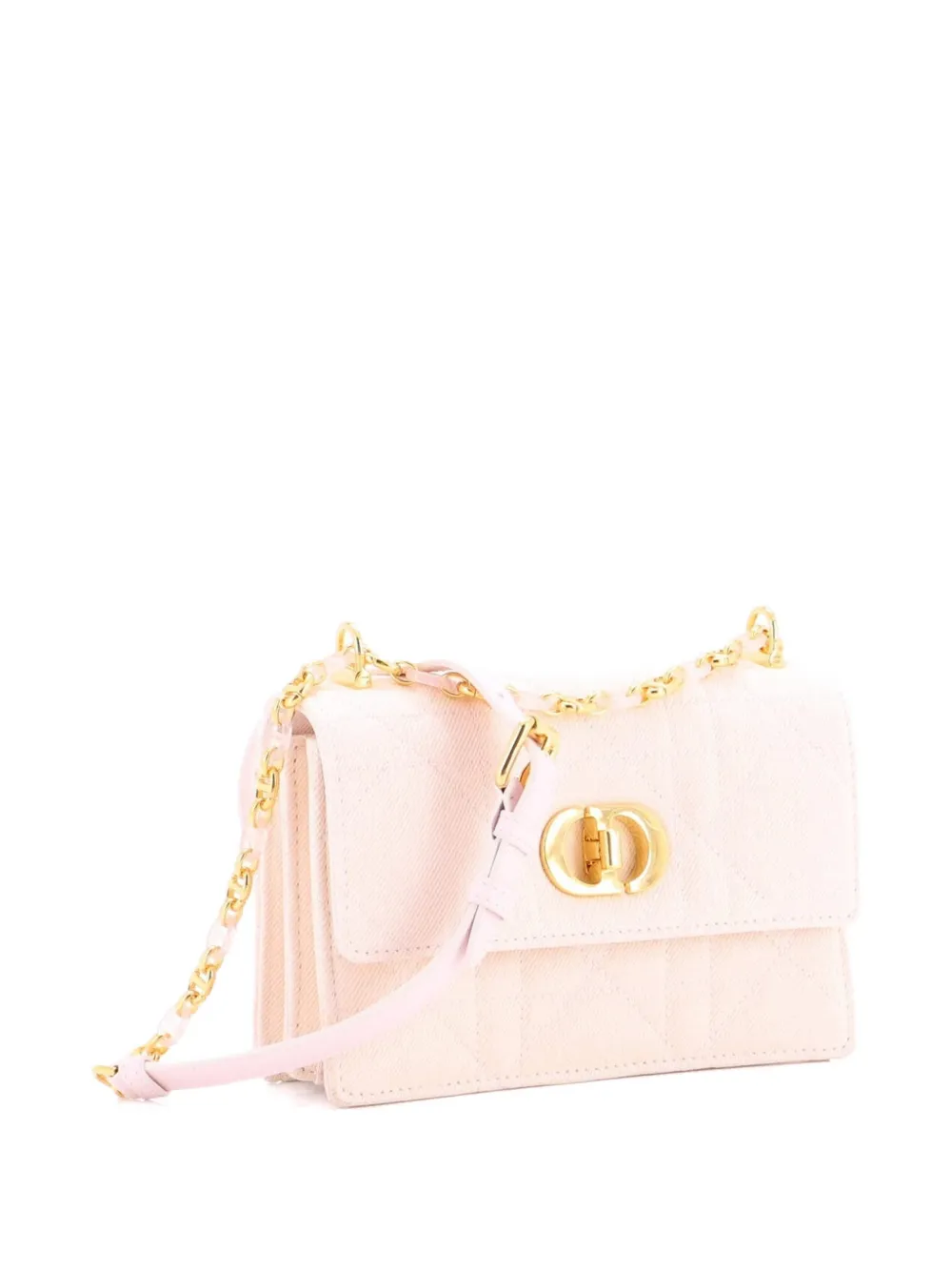 DIOR Pre-owned Miss Caro Flap Bag Cannage Quilt Denim Mini Shoulder Bag In Pink