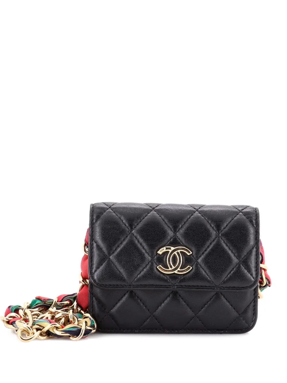 CHANEL Pre-Owned Ribbon Chain Quilted Lambskin belt bag - Nero