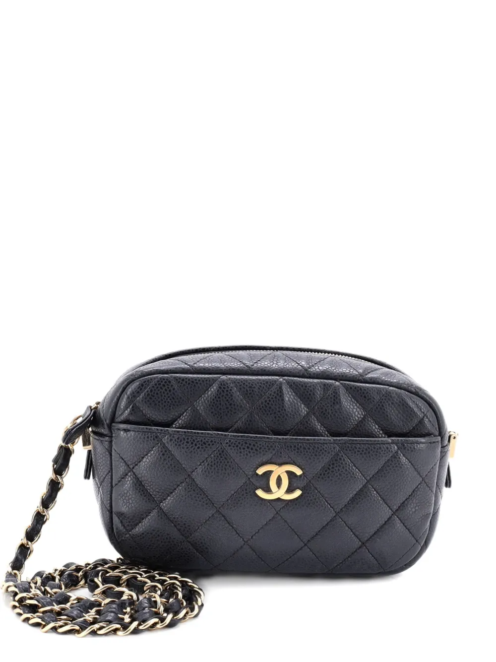 Pre-owned Chanel Camera Case Bag Quilted Caviar Mini Crossbody Bag In Black