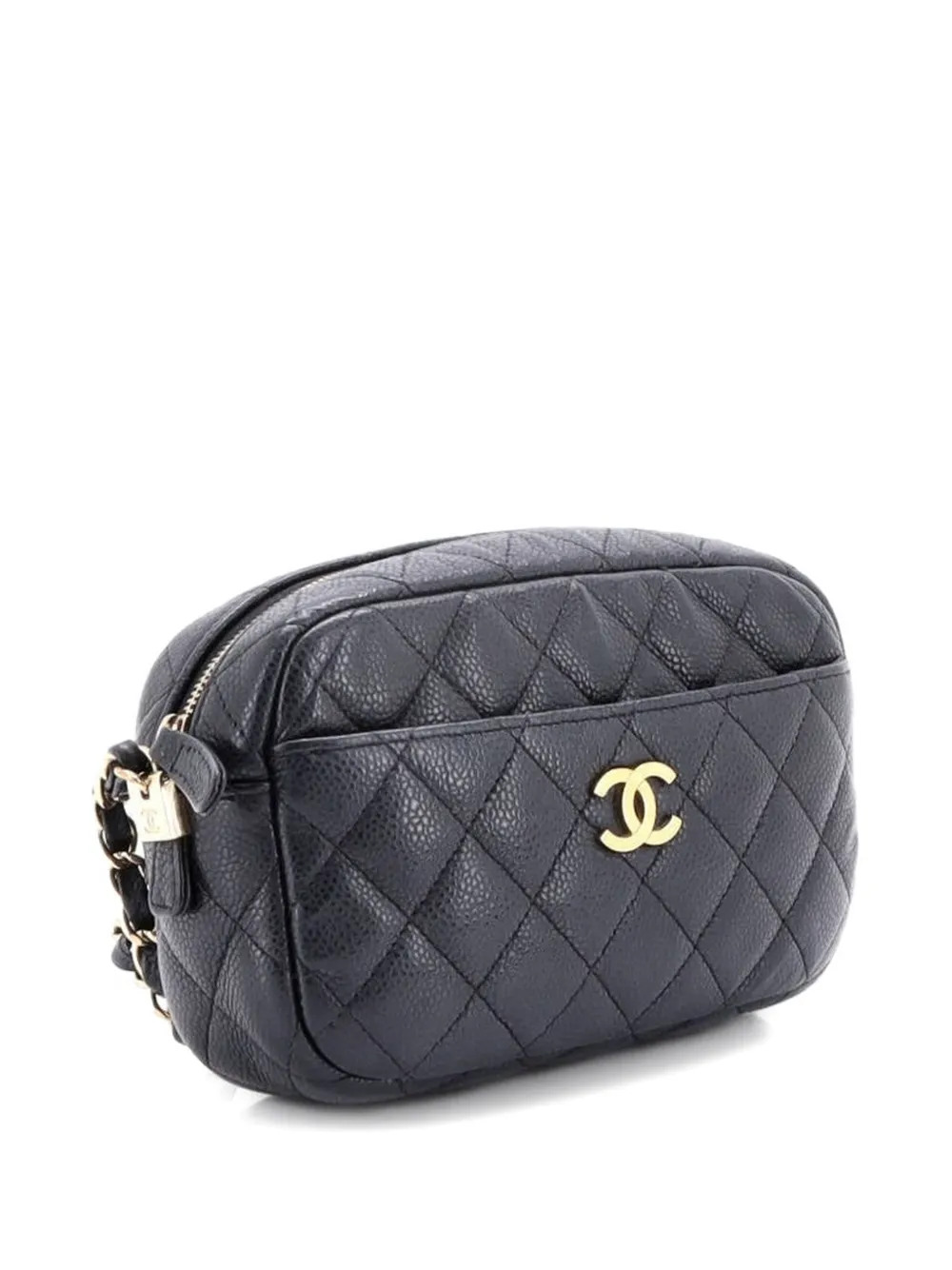 Pre-owned Chanel Camera Case Bag Quilted Caviar Mini Crossbody Bag In Black
