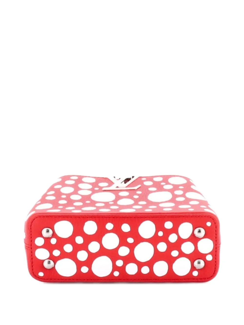 Click to view more detailed imagery on our partner's website Pre-owned Louis Vuitton Capucines Bag Yayoi Kusama Infinity Dots Taurillon Leather Mini Crossbody Bag In Red