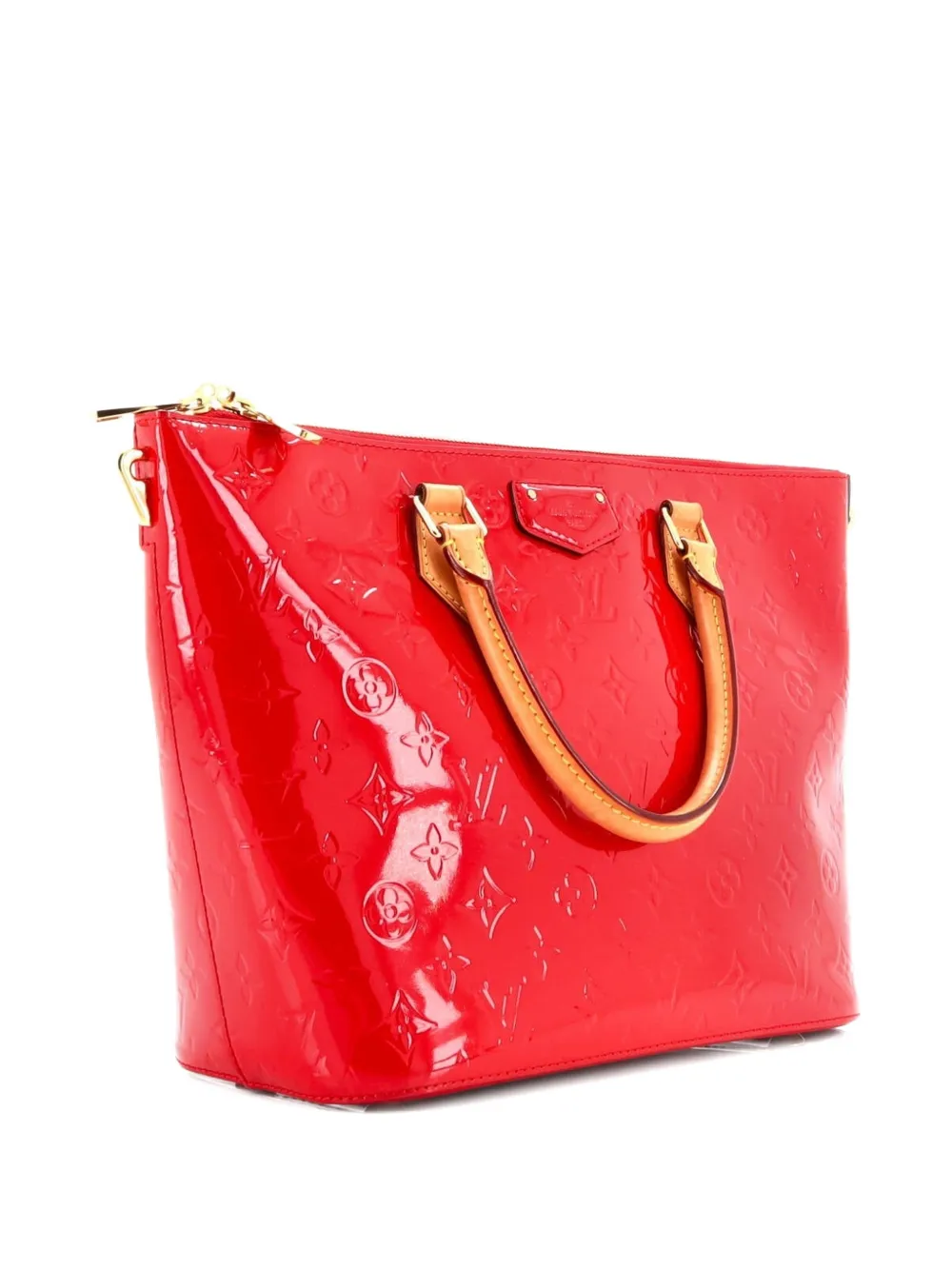 Pre-owned Louis Vuitton Montebello Handbag Monogram Vernis Mm Satchel In Red