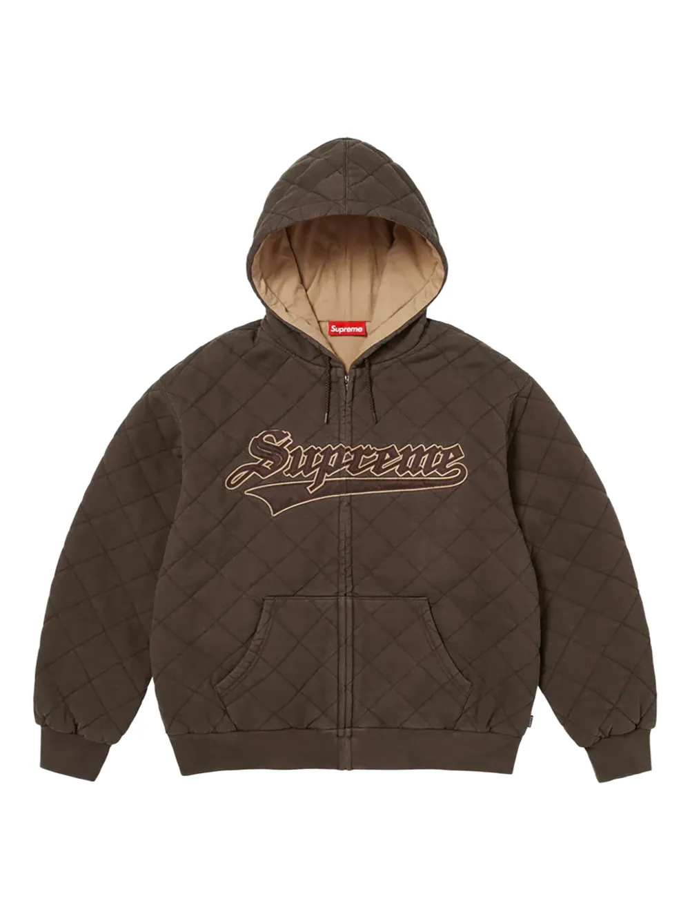 Supreme logo-patch quilted-pattern bomber jacket | Brown | Image 1