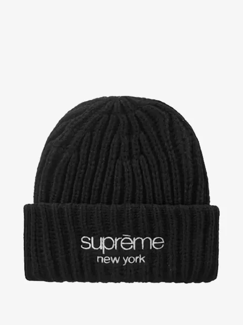 Supreme ribbed logo beanie hat