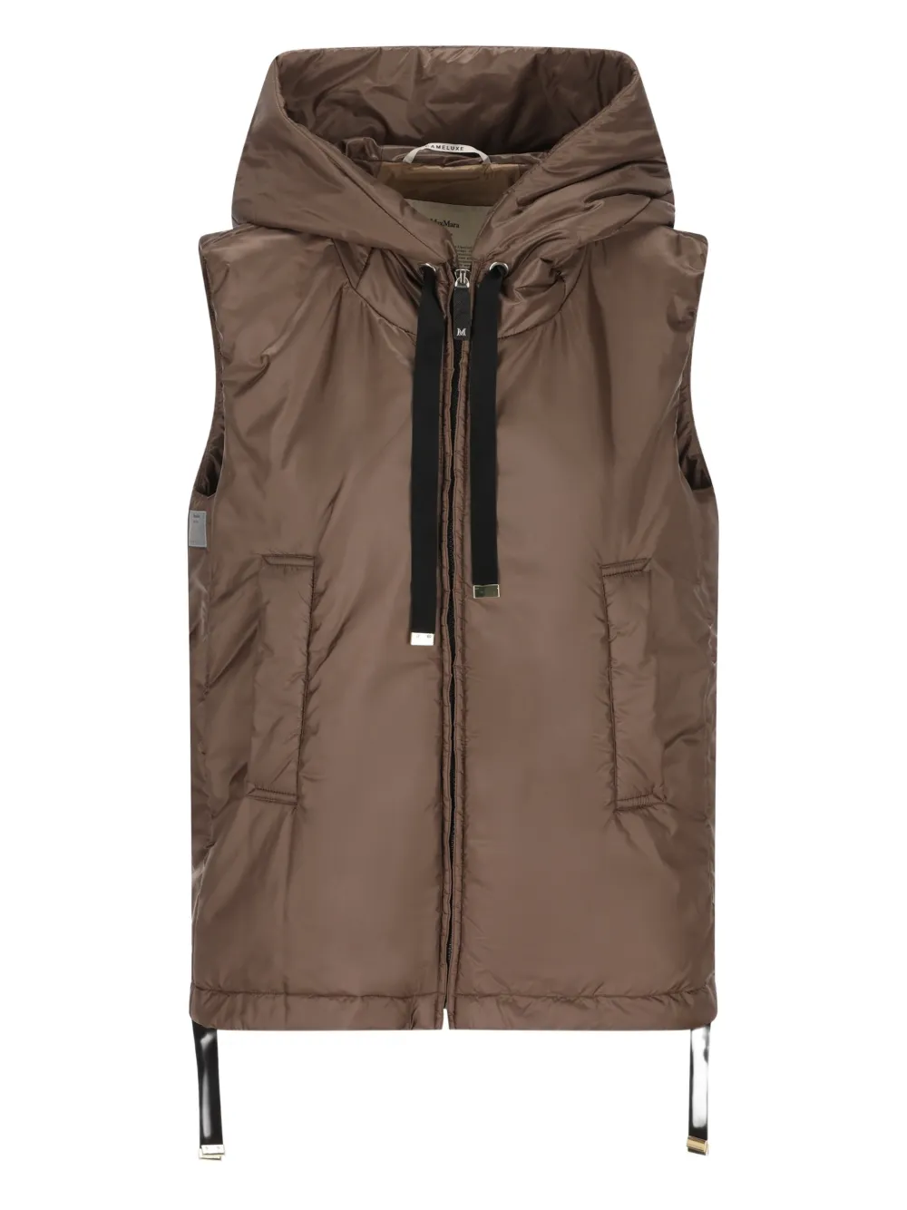 Max Mara Hooded Zip-up Gilet In Brown