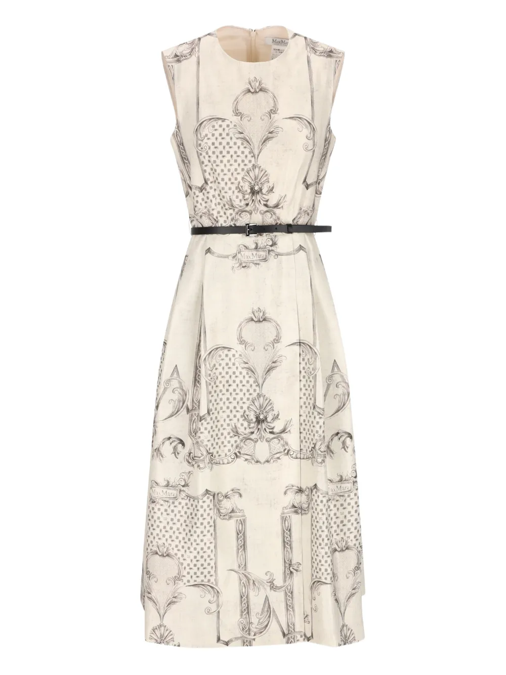 Max Mara Printed Belted Midi Dress In Neutral