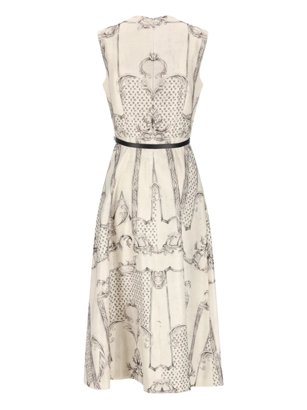 Max Mara Printed Belted Midi Dress In Neutral