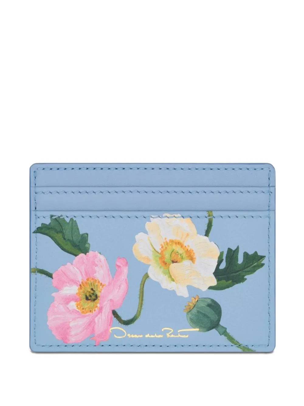 Oscar De La Renta Poppy-printed Card Holder In Green