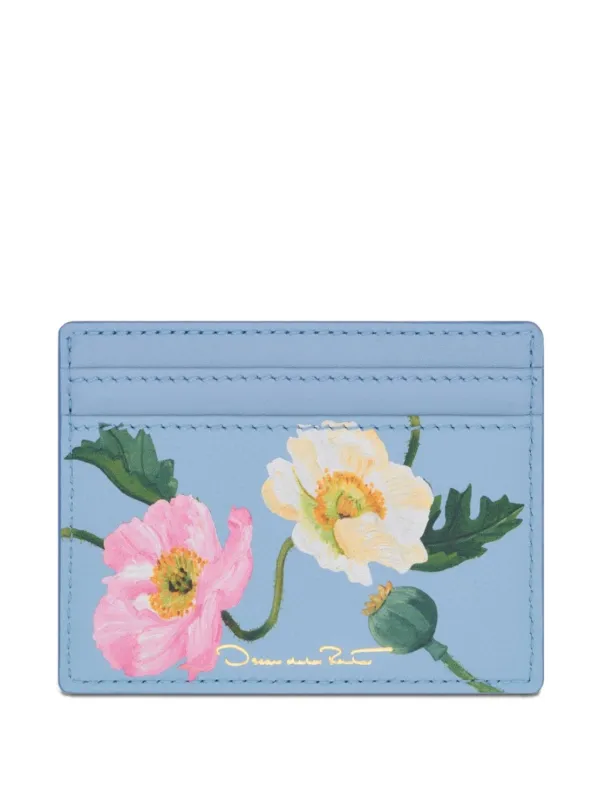 Oscar de la Renta Poppy-printed Card Holder in Blue