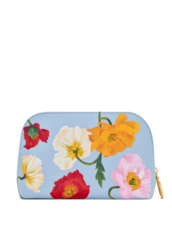 Oscar de la Renta Medium Poppy-printed Makeup Bag in Blue