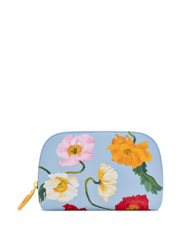 Oscar de la Renta Small Poppy-printed Makeup Bag in Blue