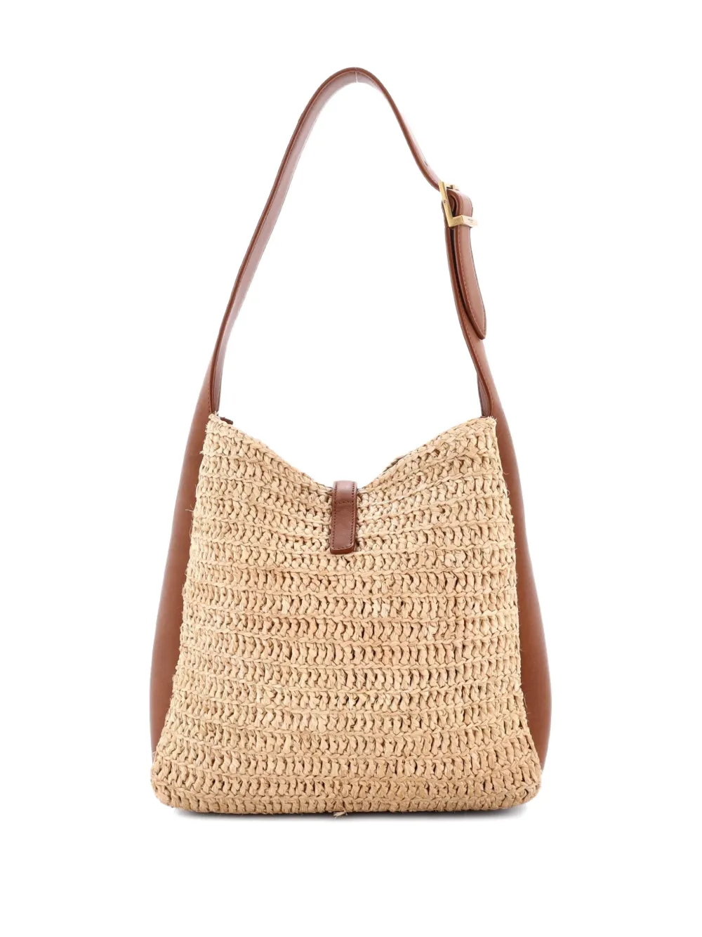 SAINT LAURENT Pre-owned Le 5 A 7 Supple Hobo Raffia And Leather Small Tote Bag In Brown