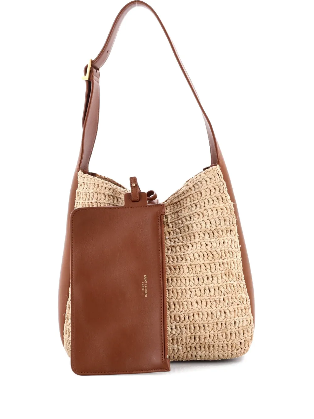 Click to view more detailed imagery on our partner's website Pre-owned Saint Laurent Le 5 A 7 Supple Hobo Raffia And Leather Small Tote Bag In Brown
