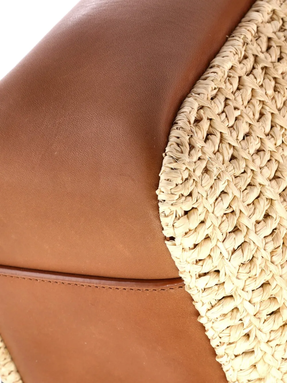 SAINT LAURENT Pre-owned Le 5 A 7 Supple Hobo Raffia And Leather Small Tote Bag In Brown