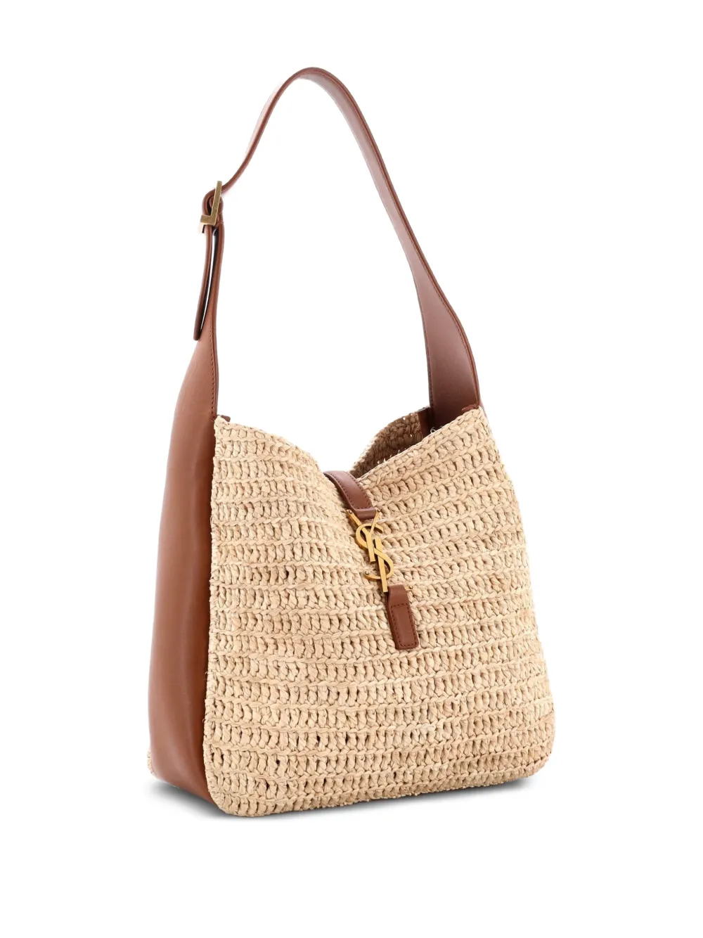 Saint Laurent Pre-Owned Le 5 a 7 Supple Hobo Raffia and Leather Small tote bag - Marrone