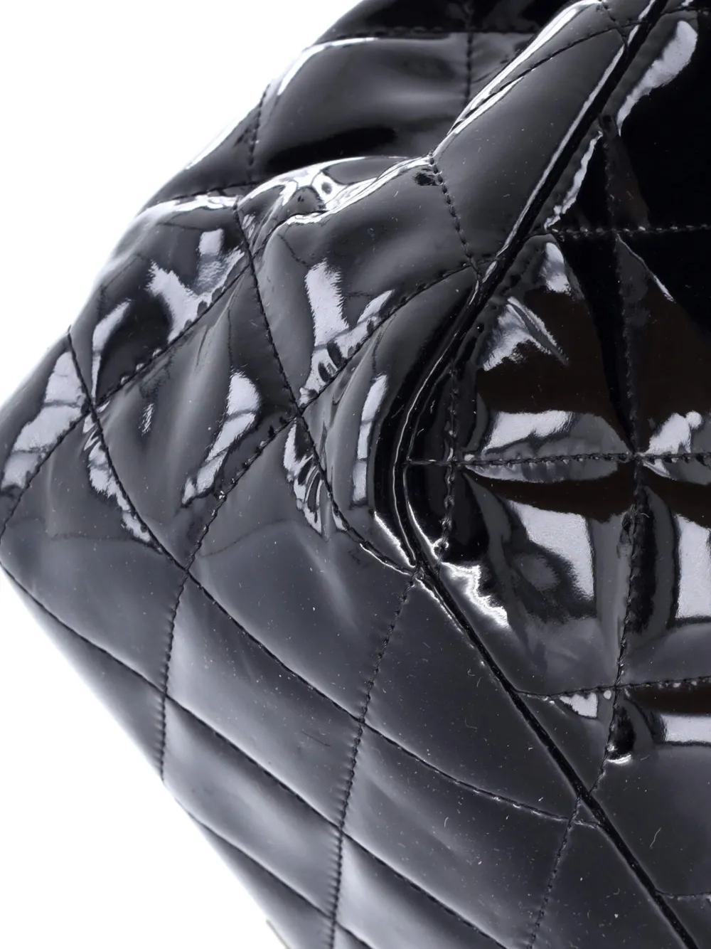 Pre-owned Chanel Classic Double Flap Bag Quilted Patent Jumbo Shoulder Bag In Black