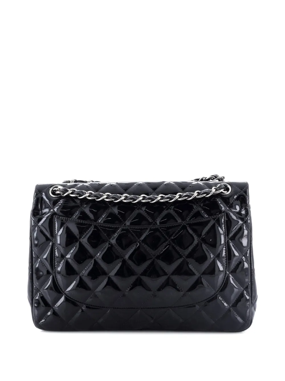 Pre-owned Chanel Classic Double Flap Bag Quilted Patent Jumbo Shoulder Bag In Black