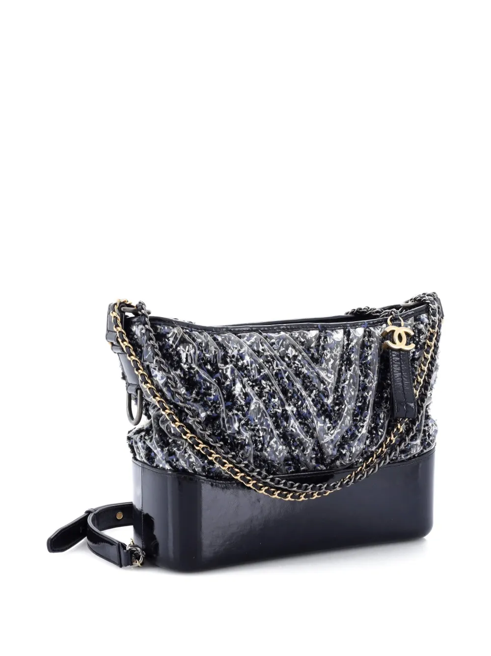 CHANEL Pre-owned Gabrielle Chevron Pvc Over Tweed Medium Hobo Bag In Blue