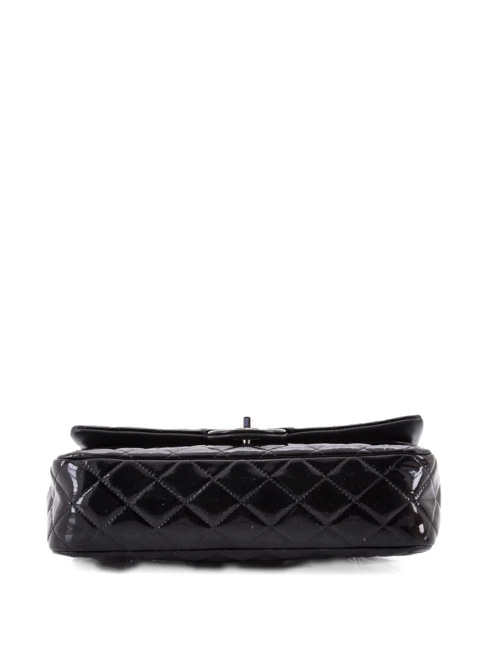 Pre-owned Chanel Classic Double Flap Bag Quilted Patent Medium Shoulder Bag In Black