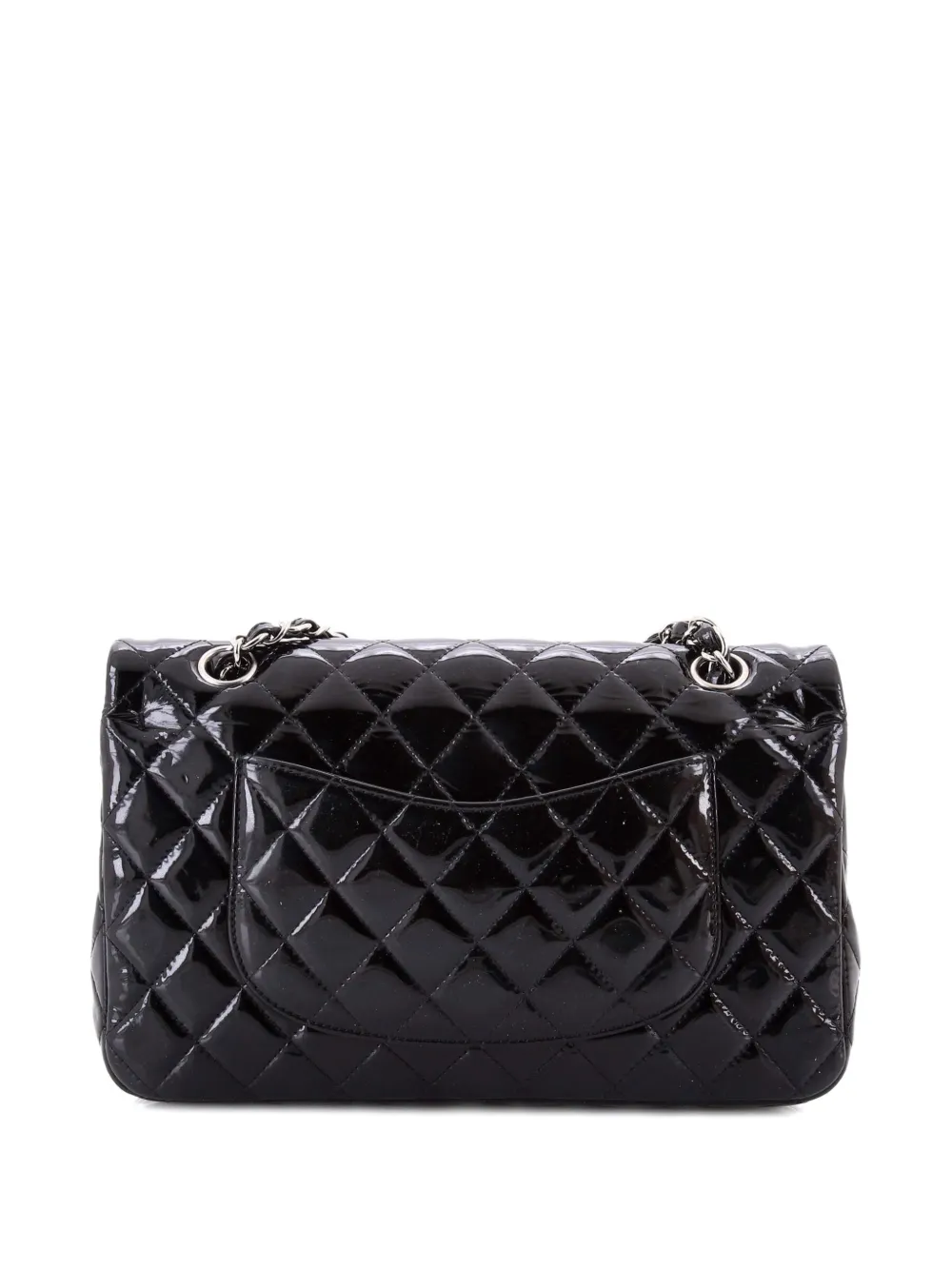 Pre-owned Chanel Classic Double Flap Bag Quilted Patent Medium Shoulder Bag In Black