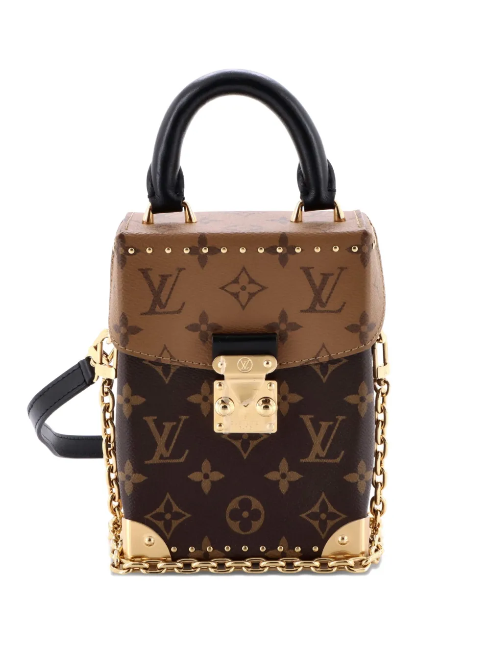 Pre-owned Louis Vuitton Camera Box Nm Handbag Studded Reverse Monogram Canvas Crossbody Bag In Brown