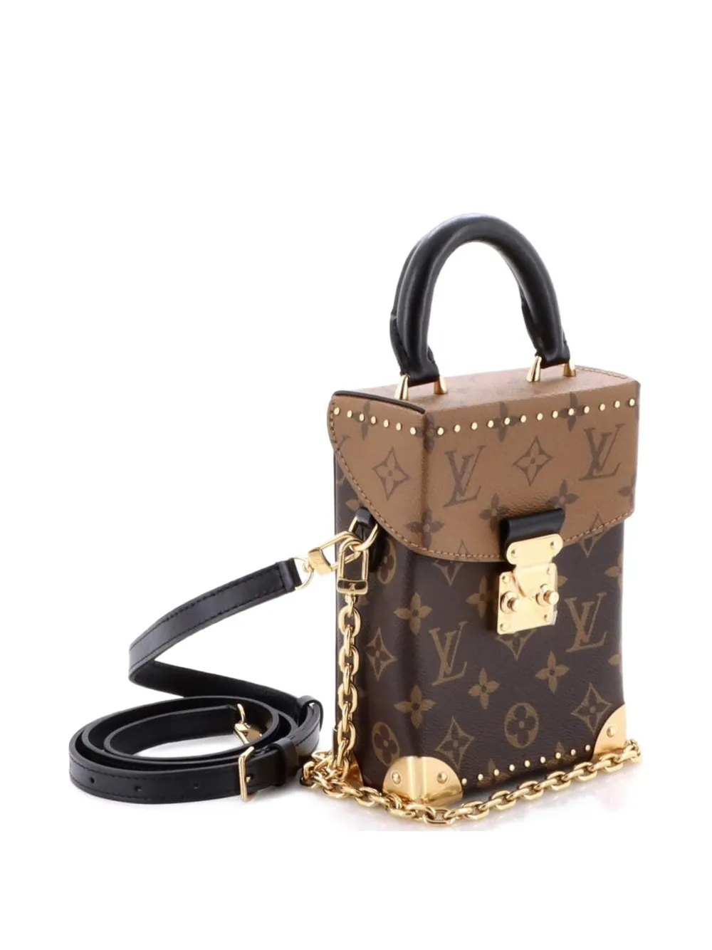 Pre-owned Louis Vuitton Camera Box Nm Handbag Studded Reverse Monogram Canvas Crossbody Bag In Brown