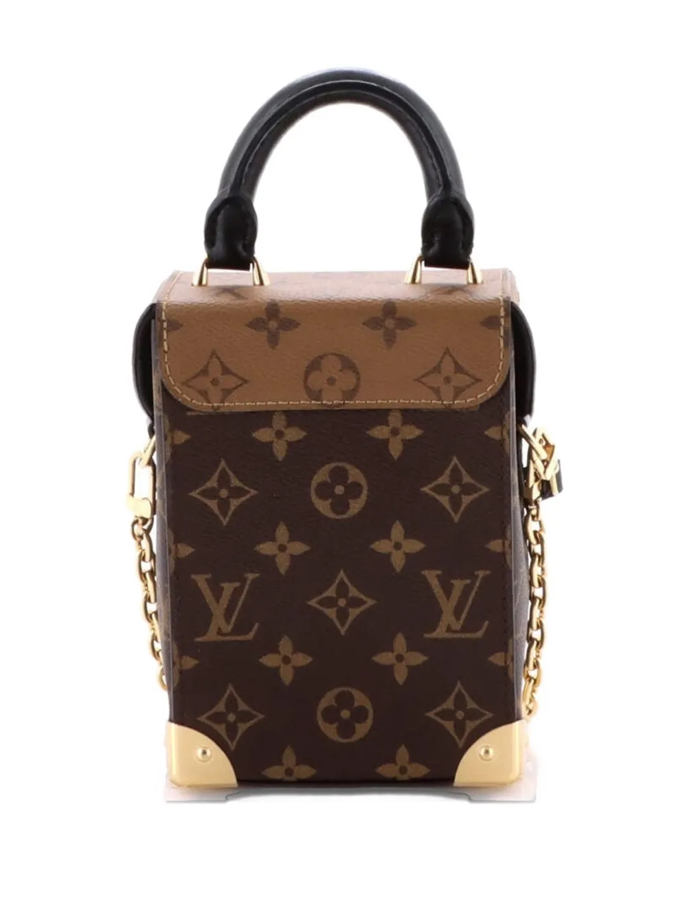 Pre-owned Louis Vuitton Camera Box Nm Handbag Studded Reverse Monogram Canvas Crossbody Bag In Brown