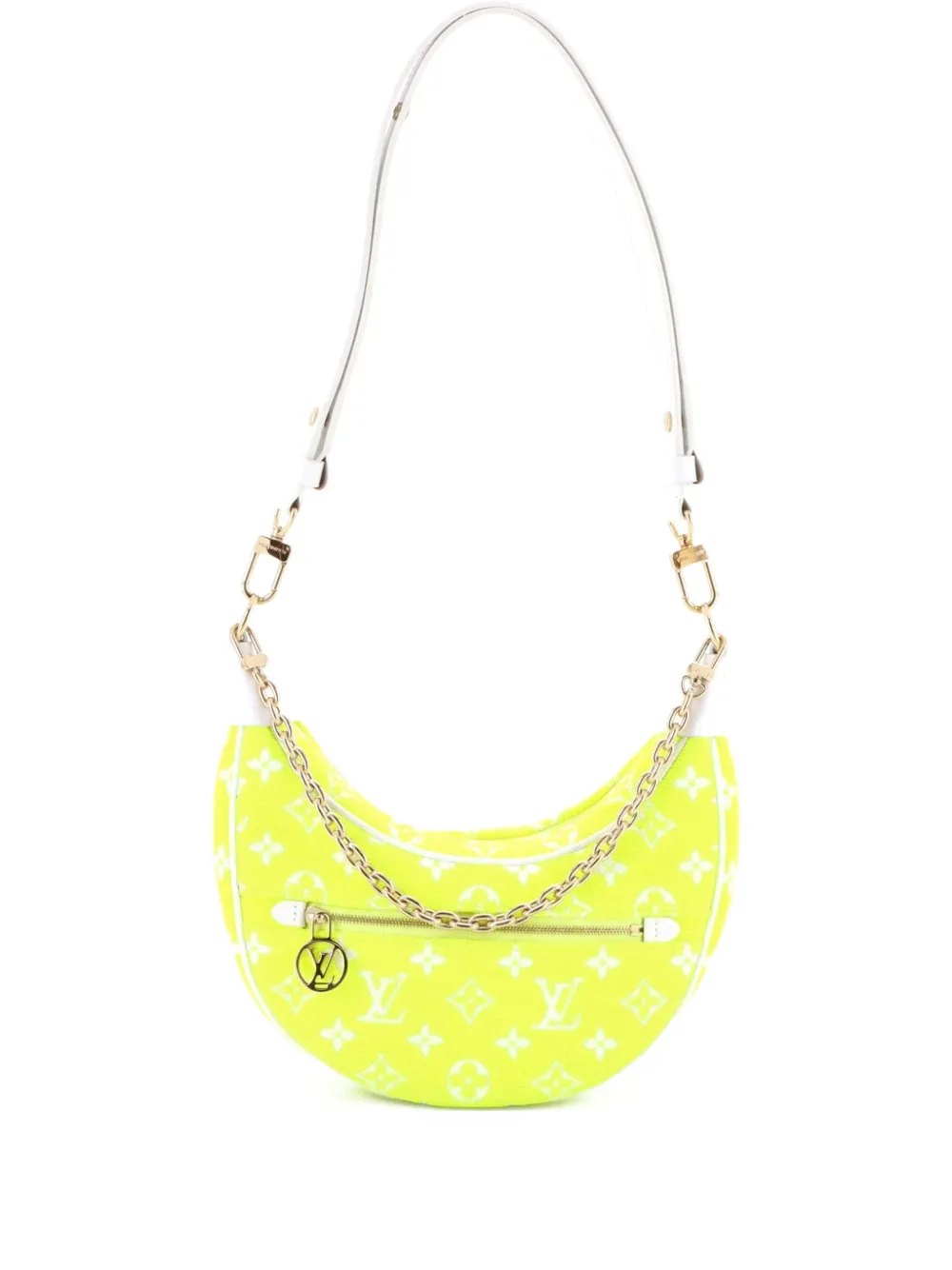 Pre-owned Louis Vuitton Loop Handbag Lv Match Monogram Jacquard Velvet Hobo Bag In Green