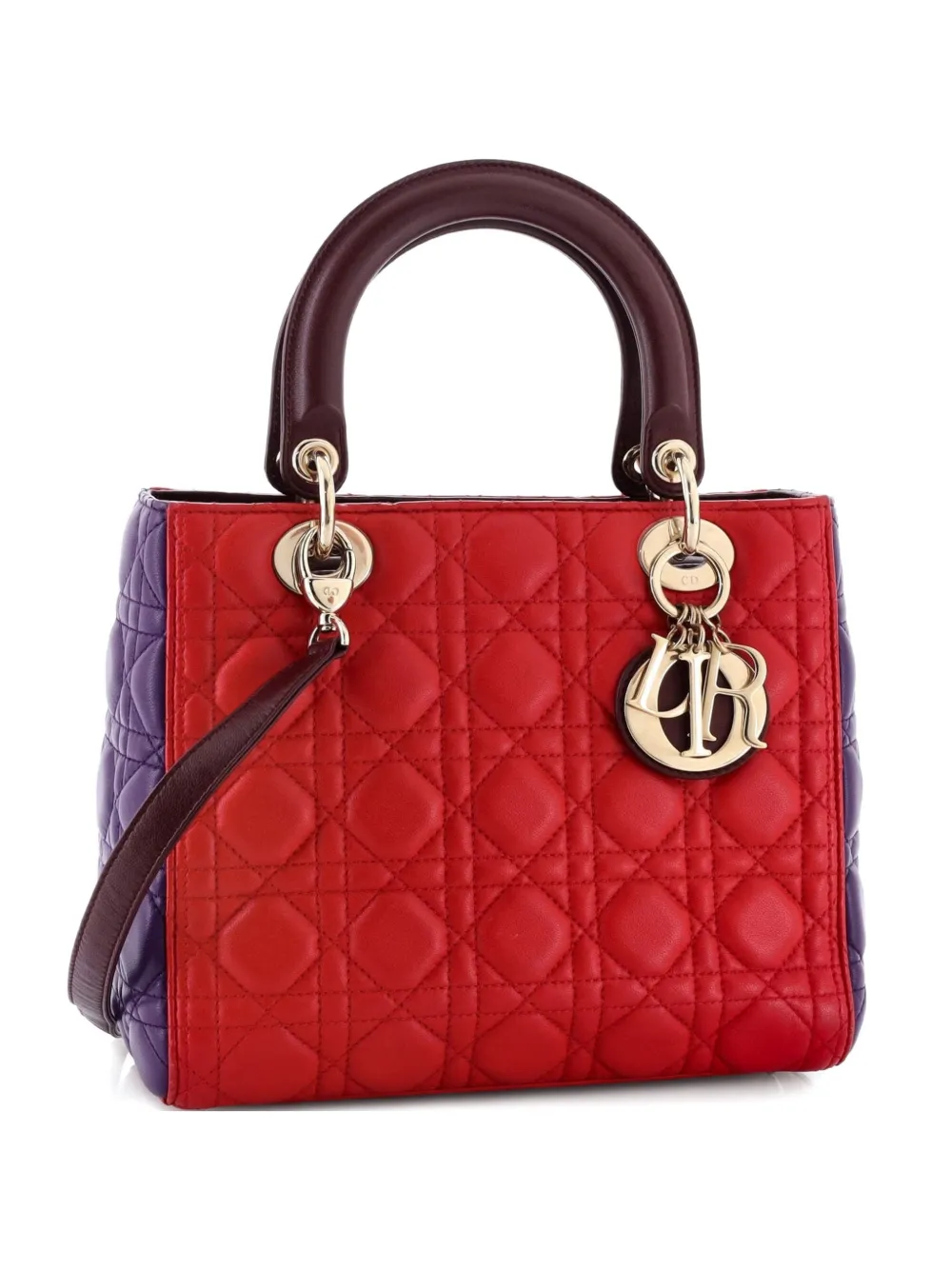 Tricolor Lady Dior Bag Cannage Quilt Lambskin Medium Satchel