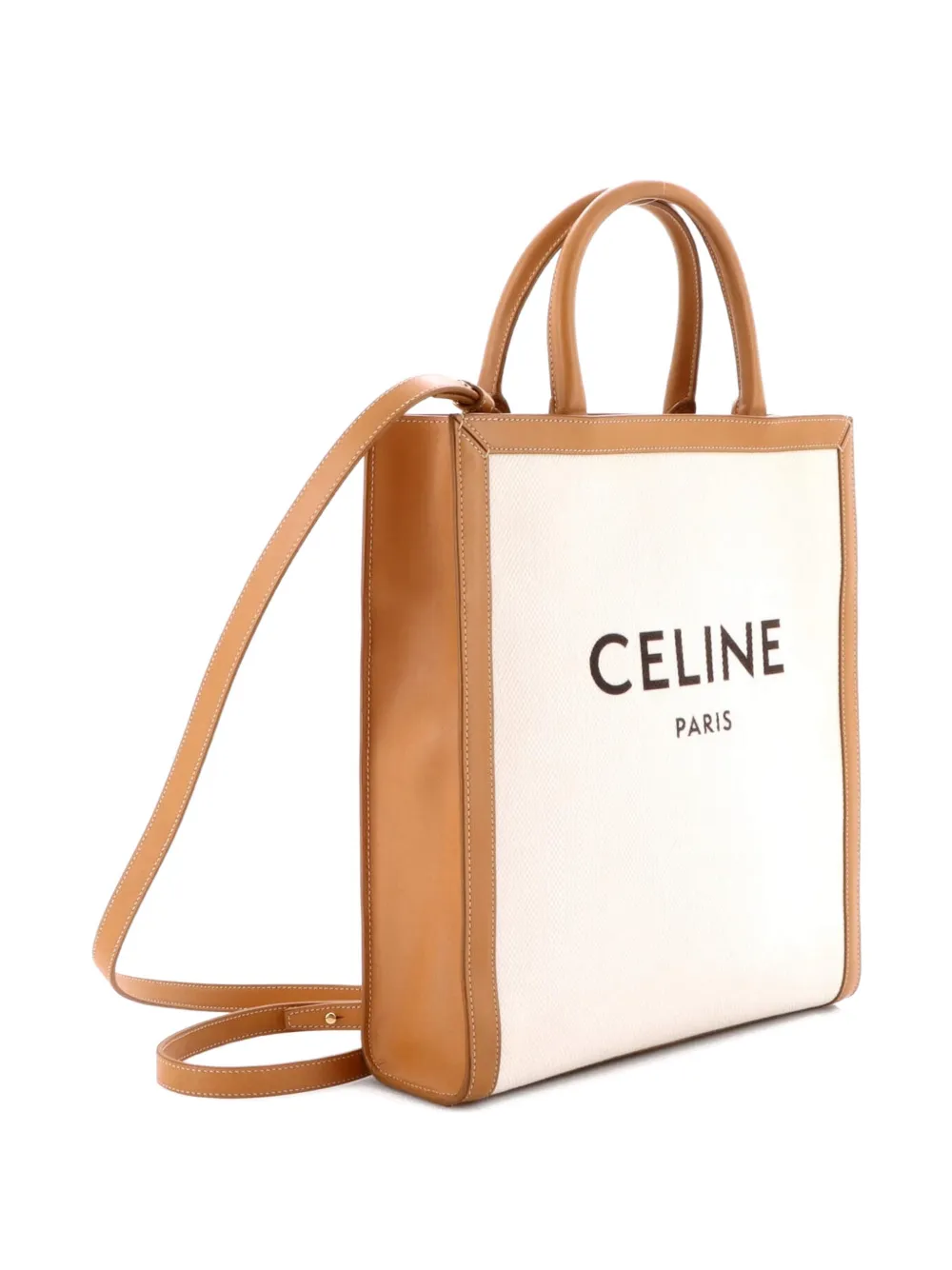 Pre-owned Celine Vertical Cabas Canvas With Leather Small Tote Bag In Neutral