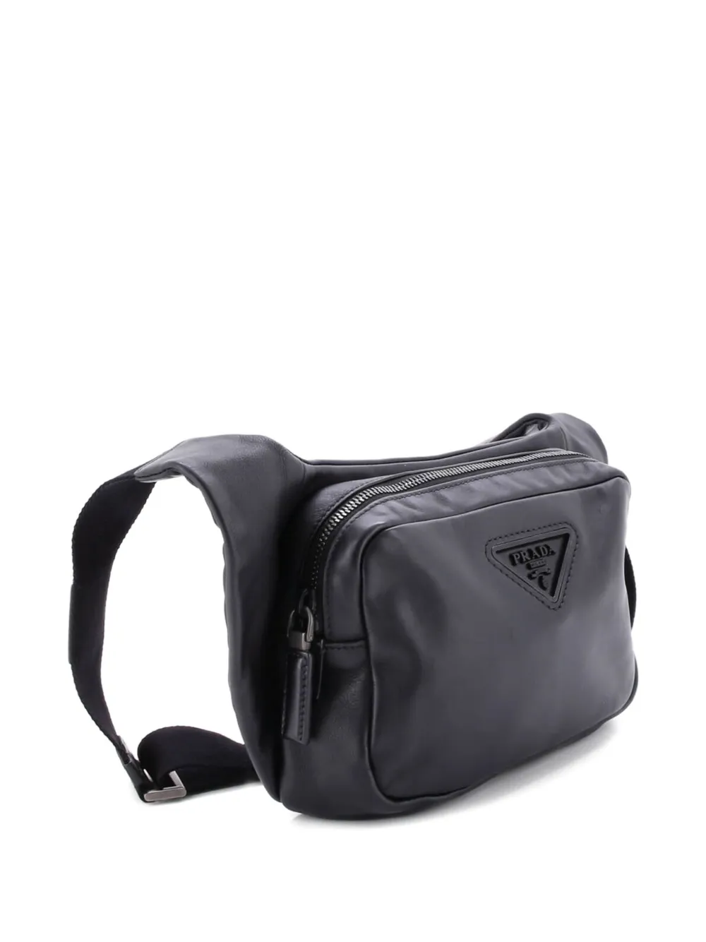 Pre-owned Prada Front Pocket Vitello Daino Belt Bag In Black