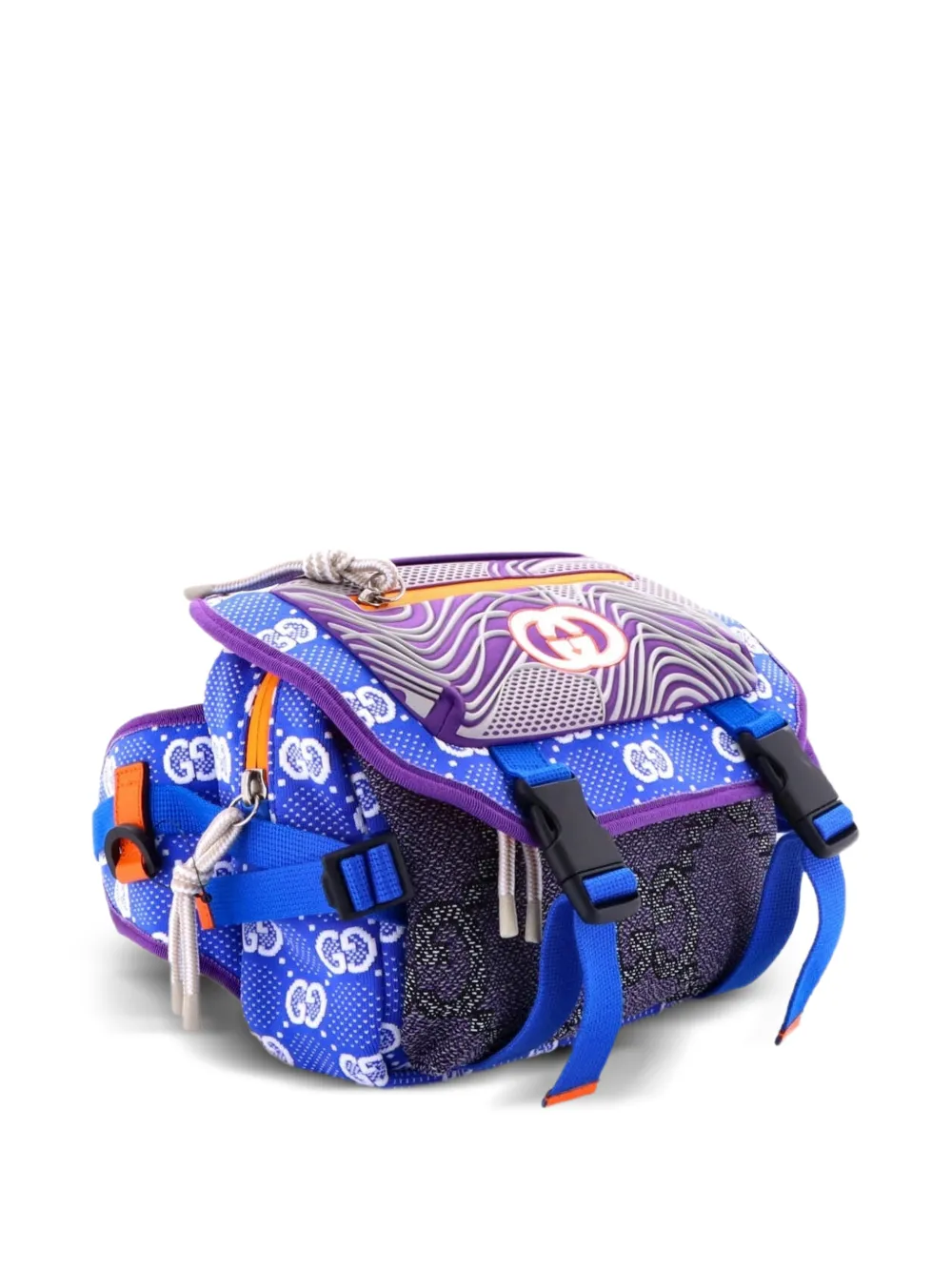  Gucci Pre-owned Buckle Flap Chest Strap Gg Fabric With Rubber Backpack - Azul 
