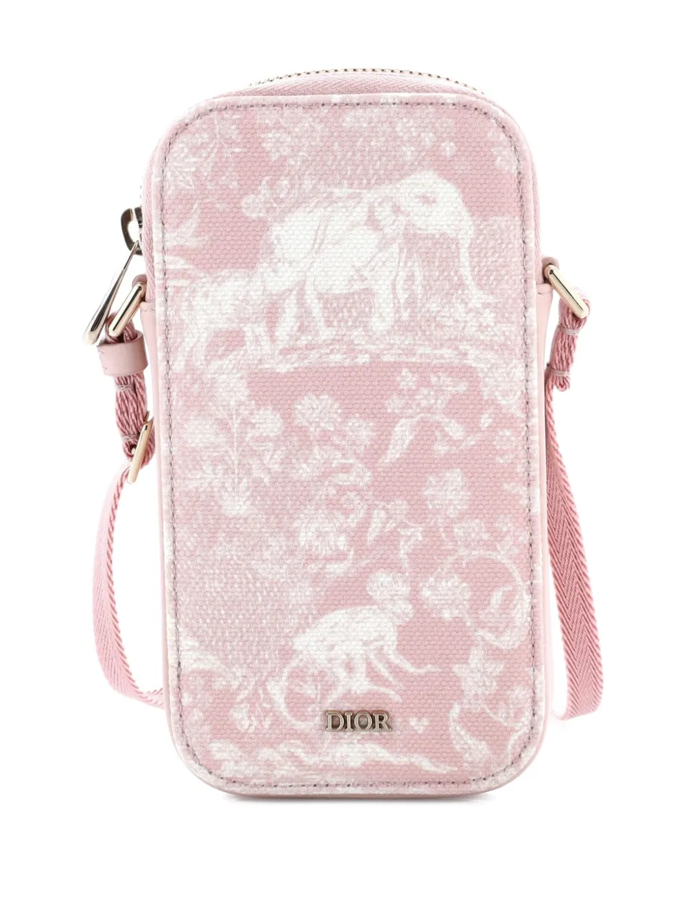 Pre-owned Dior Zip Phone Holder Printed Canvas And Leather Crossbody Bag In Pink