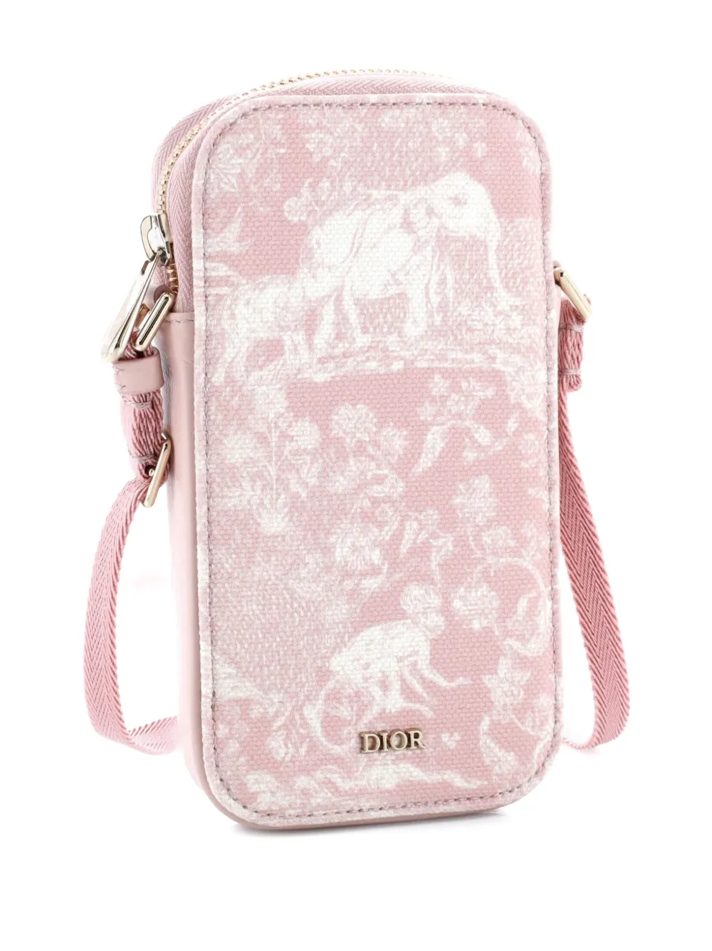 Pre-owned Dior Zip Phone Holder Printed Canvas And Leather Crossbody Bag In Pink
